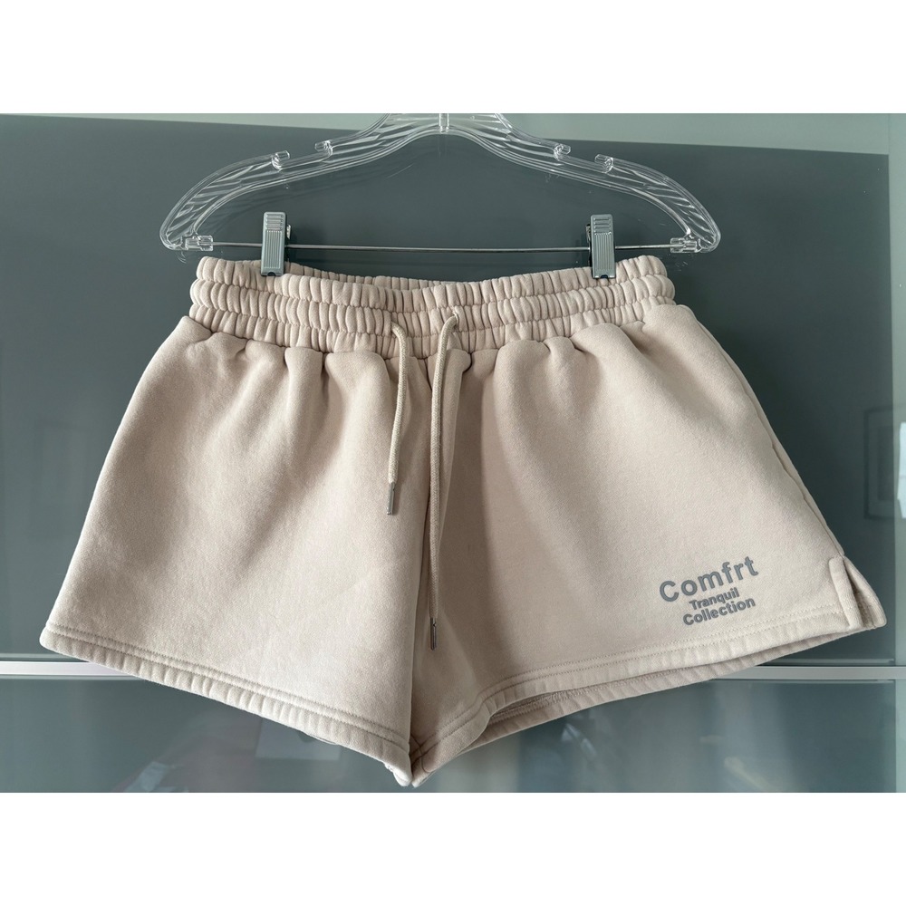 Comfrt Tranquil Collection Sweat Shorts Tan Beige Women Large Athleisure Cozy